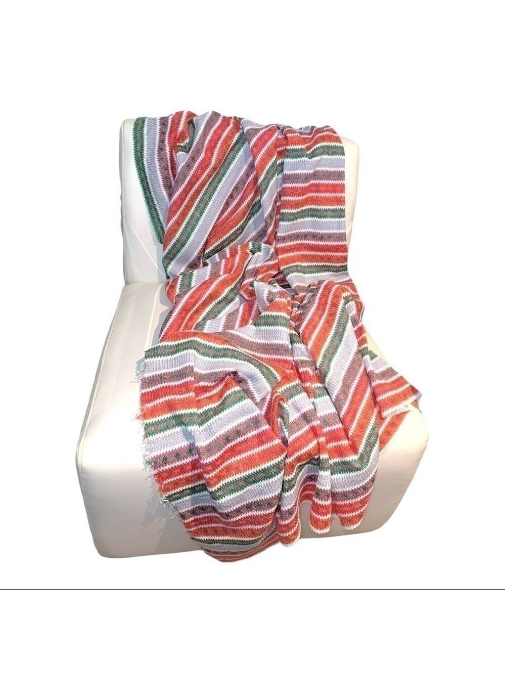 SOUTHWESTERN Crochet Knit Multicolor Throw Blanket Raw Hem Rectangular 66" x 60"